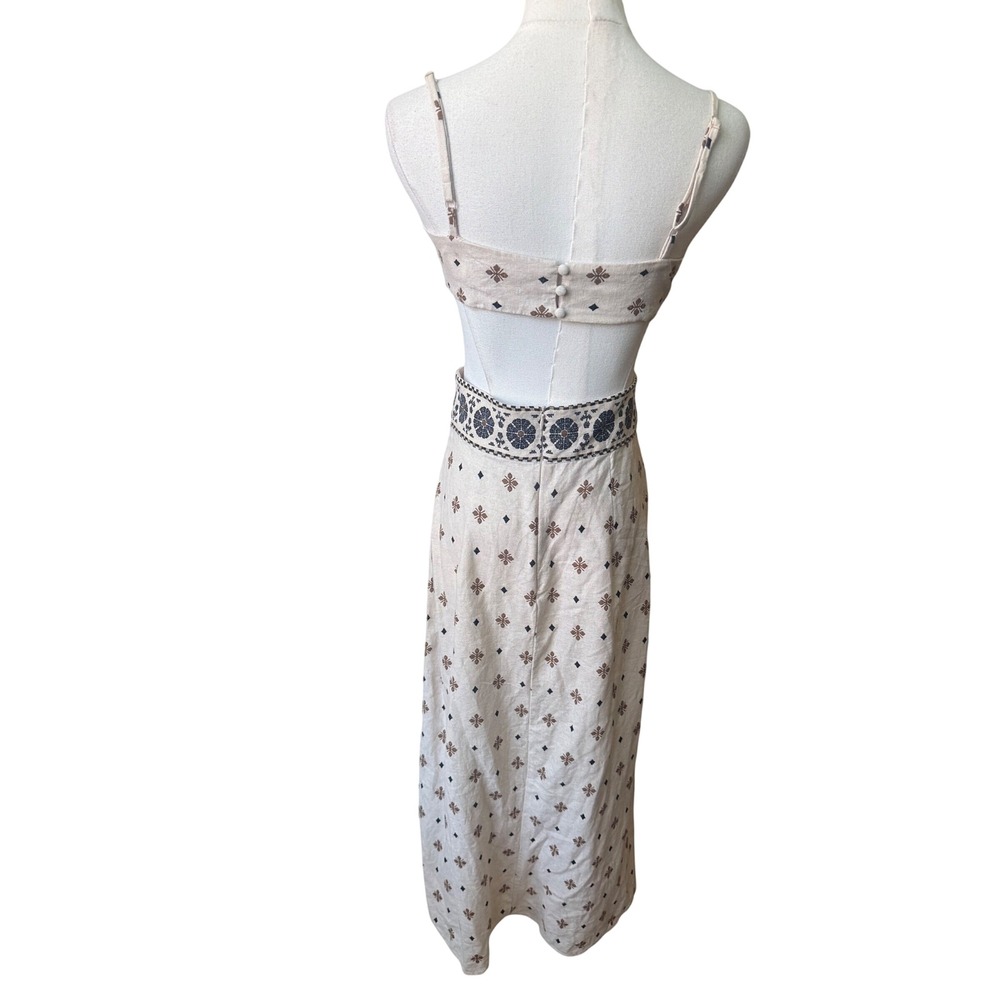 Zara Midi Linen Embroidered Summer Boho Cut Out Dress S Euro Vacation Resort - Picture 8 of 12